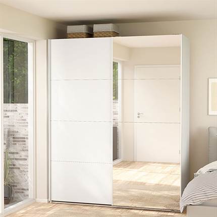 Bergamo garderobeskab med hvid og spejl skydelåger