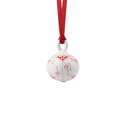 Royal Copenhagen Rød Musselmalet Halvblonde Julekugle, 9,5 cm