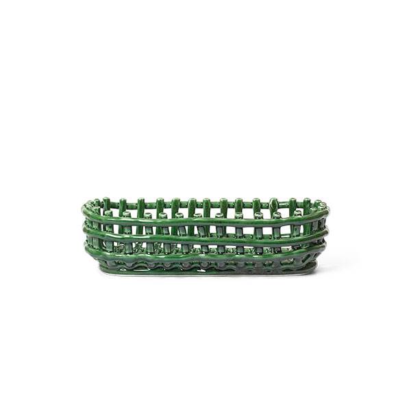 Se Ferm Living Ceramic basket, oval - Emerald green hos Erling Christensen Møbler