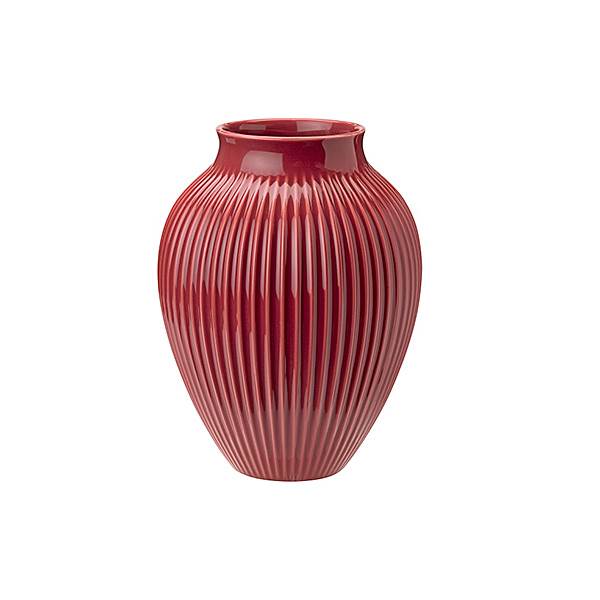 Billede af Knabstrup Keramik Knabstrup vasen med riller bordeaux - 27 cm.