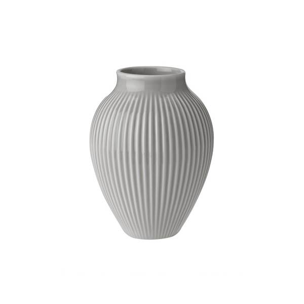 Billede af Knabstrup Keramik - vase med riller - Lys grå - 12,5 cm.