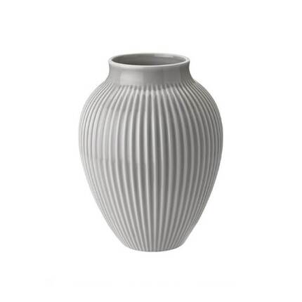 Knabstrup Keramik - vase med riller - Lys grå - 20 cm.