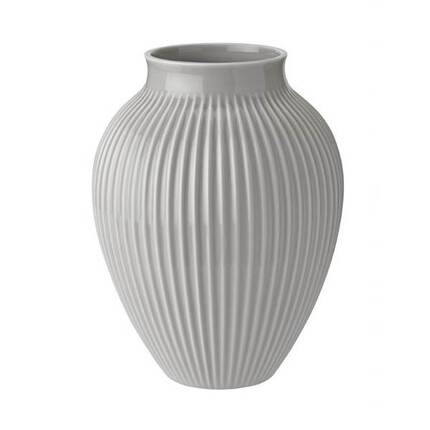 Knabstrup Keramik - vase med riller - Lys grå - 27 cm.