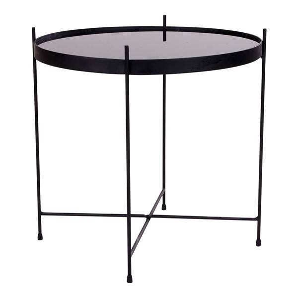 11: Venezia Sofabord - Hjørnebord i sort stål med glas Ø48 cm