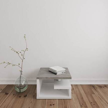 Hjørnebord – hvid ask og betonfarve