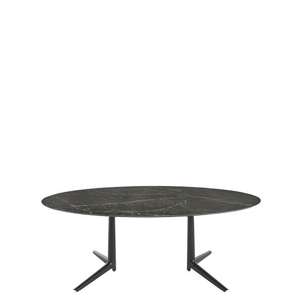 Se Kartell Multiplo XL ovalt spisebord - sort marmor hos Erling Christensen Møbler