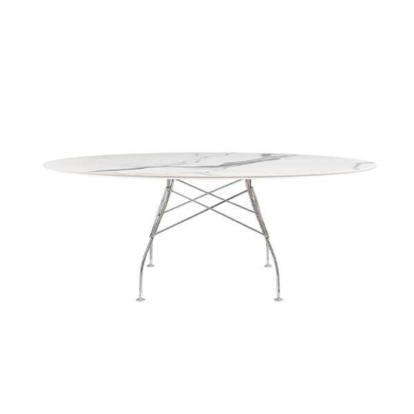 Se Kartell Glossy spisebord - 192x118 cm. - White - krom stel hos Erling Christensen Møbler