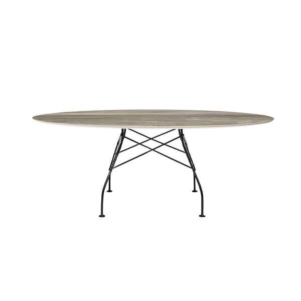 Se Kartell Glossy spisebord - 192x118 cm. - Tropical Grey - sort stel hos Erling Christensen Møbler
