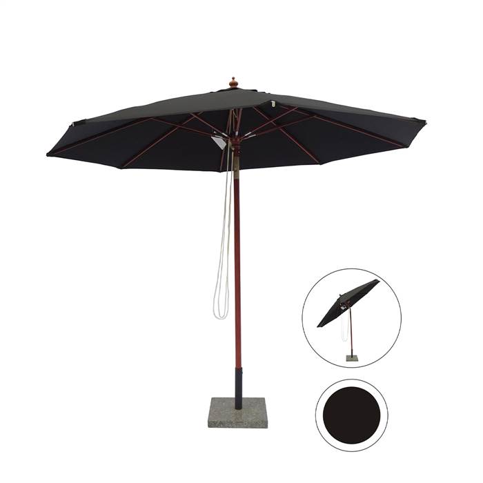 4: Cebu Milano Parasol med 3 meter - sort dug - Inkl. rund parasolfod 50 kg.
