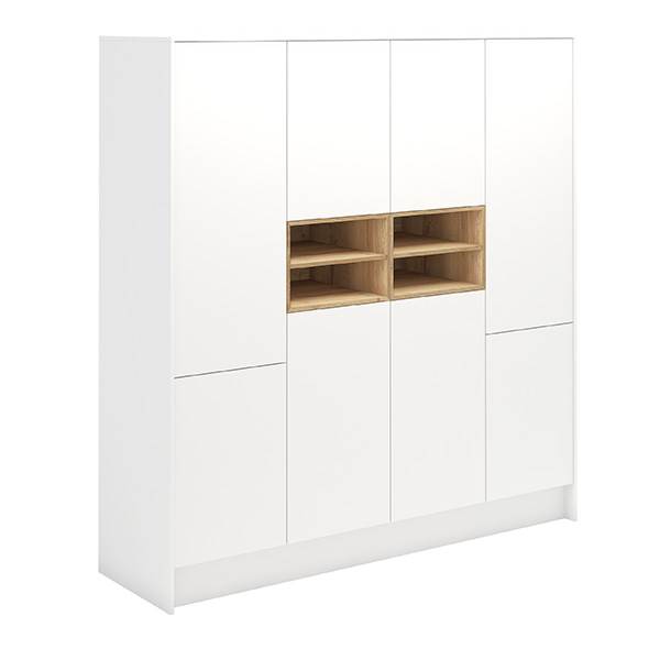 Garderobeskab i 4 sektioner - Hvid/eg melamin - B:204 cm