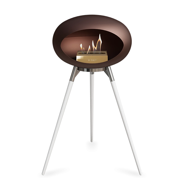 Le Feu Ground Wood High i mocca - Hvide ben - Poleret stål stel - Rose gold brænder