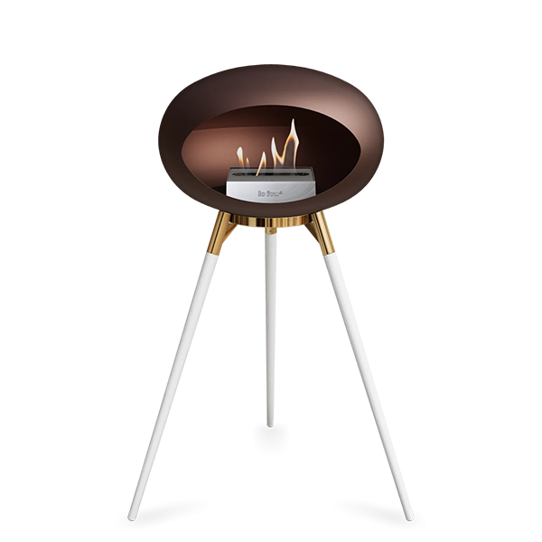 Le Feu Ground Wood High i mocca - Hvide ben - Rose gold stel - Stål brænder