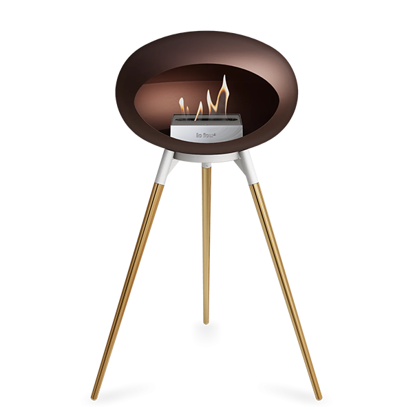 Le Feu Ground Wood High i mocca - Rose gold ben - Hvidt stel - Stål brænder