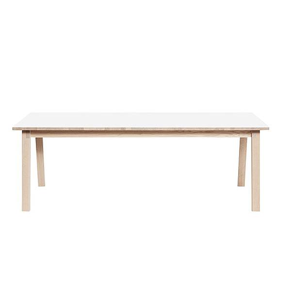 Andersen Furniture T9 spisebord - 220 cm. - hvid laminat - egetræs stel, 4 stk. tillægsplade