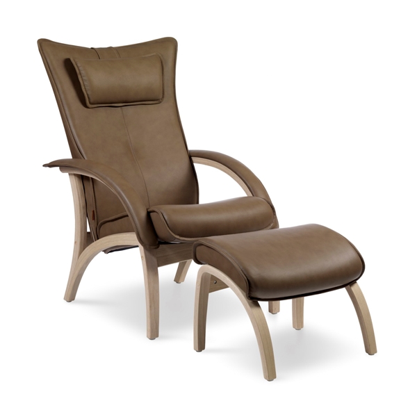 Billede af Brunstad Delta Legend lænestol med skammel - Bøg - Brun læder - Large
