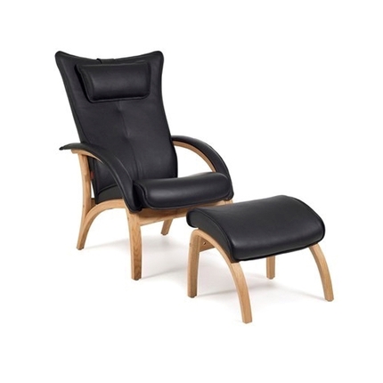 Brunstad Delta Legend lænestol med skammel - bøg - sort læder
