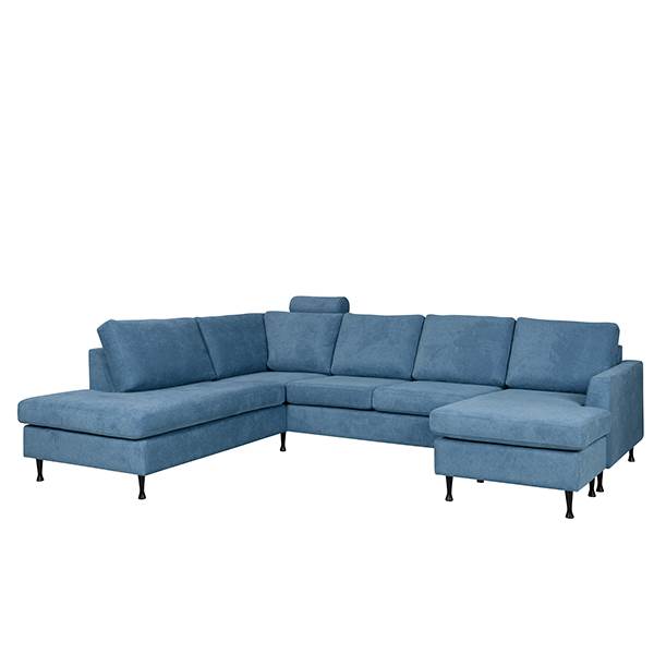 Billede af Dublin u-sofa med chaiselong og open end, blue, højrevendt, 2 stk. nakkestøtte