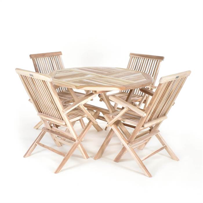 Havemøbelsæt i massiv teak - Rundt bord Ø110 cm og 4 stole