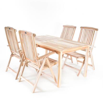 Havemøbelsæt i massiv teak - Rektangulært bord 90x150 cm med 4 høje stole