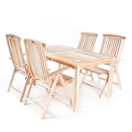 Havemøbelsæt i massiv teak - Aflangt bord 135x80 cm og 4 høje foldestole 