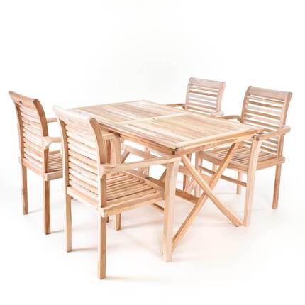 Havemøbelsæt i massiv teak - Aflangt bord 135x85 cm og 4 havestole 