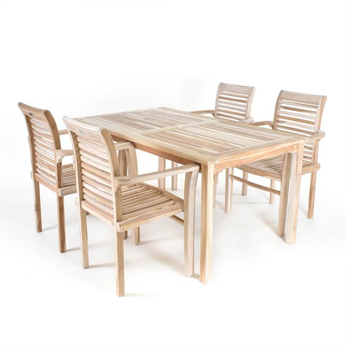 Havemøbelsæt i massiv teak - Rektangulært bord 90x150 cm og 4 stole