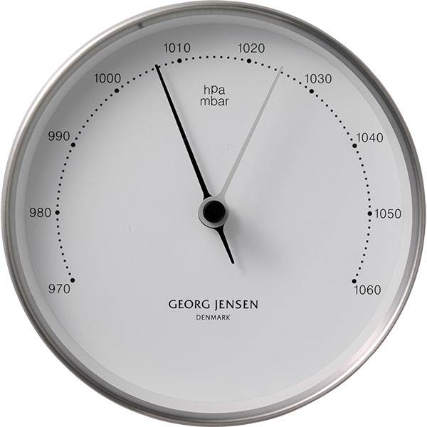 Se Georg Jensen Henning Koppel barometer Ø10cm - stål/hvid hos Erling Christensen Møbler