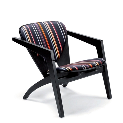 Wegner Butterfly GE460 stol - sortbejdset eg - stribet stof 