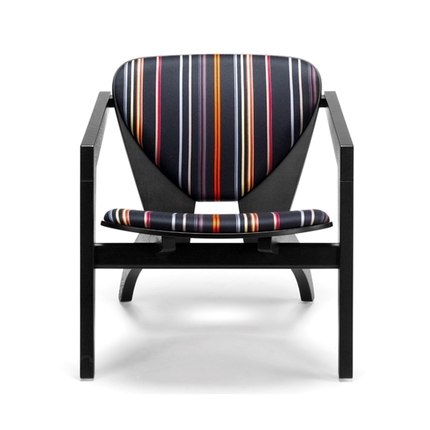 Wegner Butterfly GE460 stol - sortbejdset eg - stribet stof 