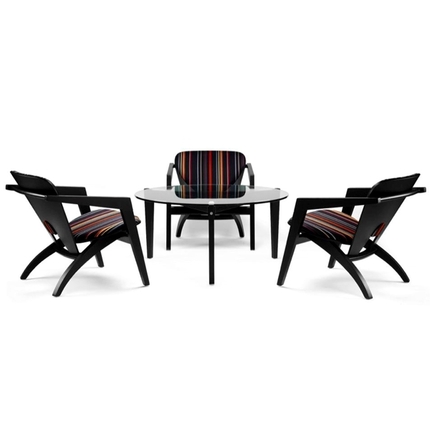 Wegner Butterfly GE460 stol - sortbejdset eg - stribet stof 