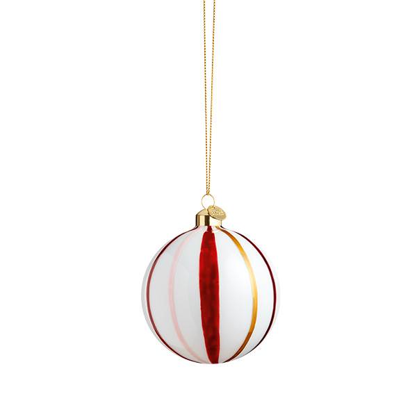 5: Holmegaard Souvenir julekugle Ø8 cm - Stribet rød
