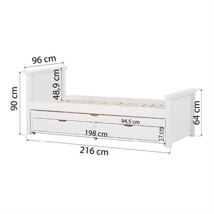 Hoppekids DELUXE seng m. udtræksseng og madras - 90x200 cm