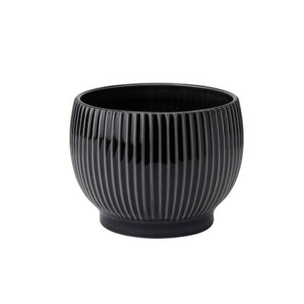 Knabstrup keramik urtepotteskjuler riller - Ø:14,5 cm - Sort