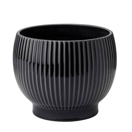 Knabstrup keramik urtepotteskjuler riller - Ø:16,5 cm - Sort
