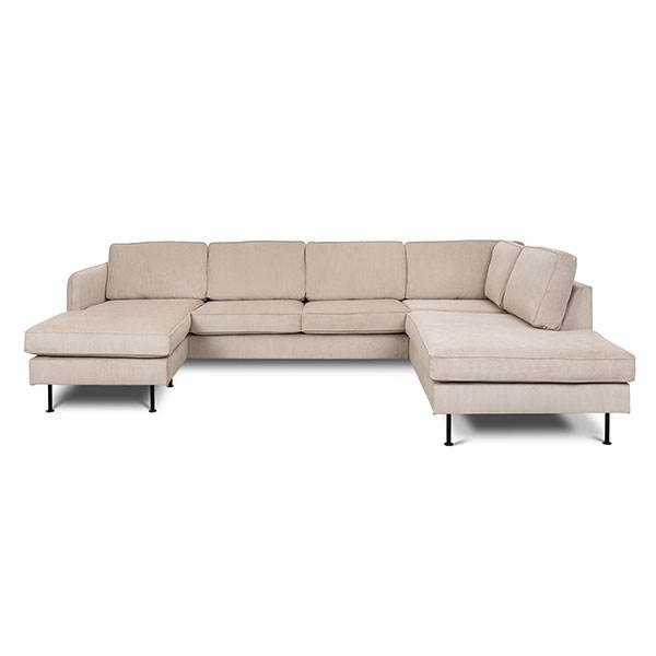 Køb Læsø sofa m. chaiselong og open-end – 305 x 210 cm. – beige fløjl – Venstrevendt