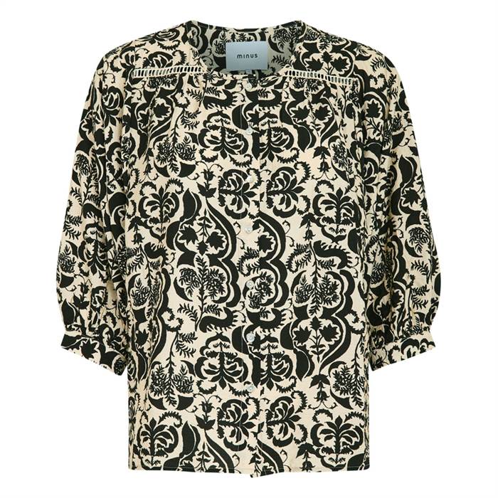Se Minus Lizia 3/4 sleeve blouse - Sand gray print hos Erling Christensen Møbler