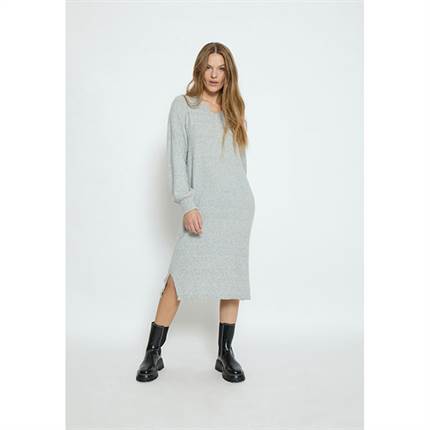 Minus Lilliane v-neck midi knit dress - High-rise grey melange