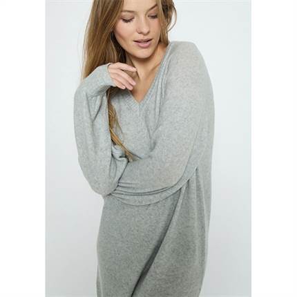 Minus Lilliane v-neck midi knit dress - High-rise grey melange