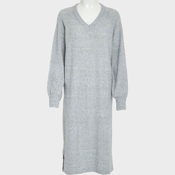 Minus Lilliane v-neck midi knit dress - High-rise grey melange