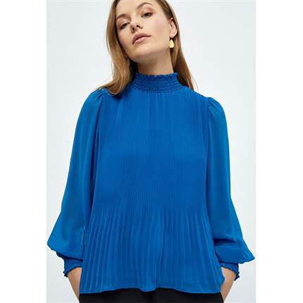 Minus Mia high neck smock blouse - Snorkel blue