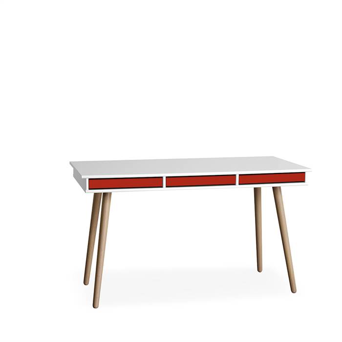 Mistral 302 skrivebord med 3 skuffer - egetræsben - Skuffer i rød