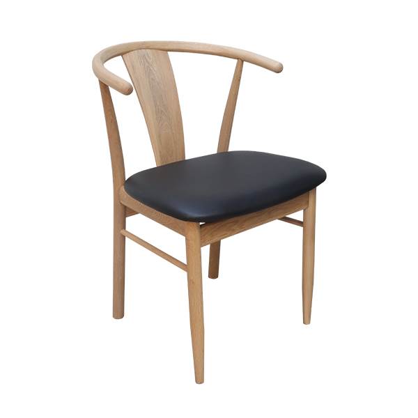 Spisebordsstol - Model EVA - hvidolieret eg med sort lædersæde