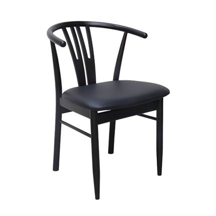 Spisebordsstol - Model SARA - sortlakeret med sort lædersæde