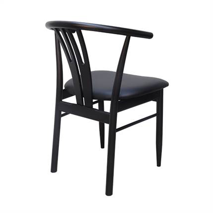 Spisebordsstol - Model SARA - sortlakeret med sort lædersæde