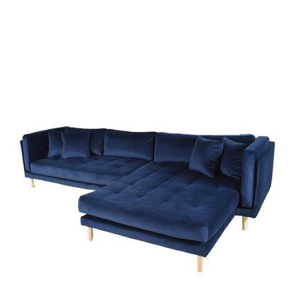 Tampa sofa med chaiselong - L 295 cm - Blå velour - højrevendt 