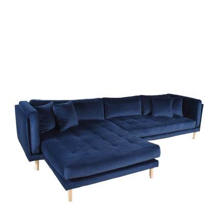 Tampa sofa med chaiselong - L 295 cm - Blå velour - venstrevendt 