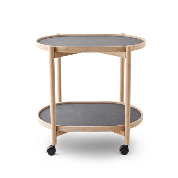 18: Thomsen Furniture James ovalt bakkebord - Eg/Stenlook mørk grå/Granit grå sten