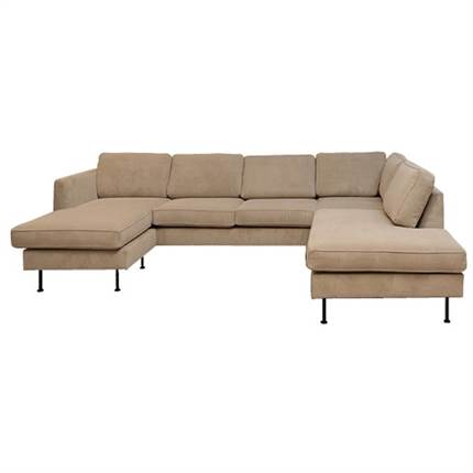 Thy sofa m. chaiselong og open-end - 305 x 210 cm. - beige fløjl - venstrevendt