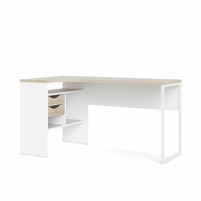 Tvilum Function Plus hjørneskrivebord - 145 cm - Hvid / Eg stuktur