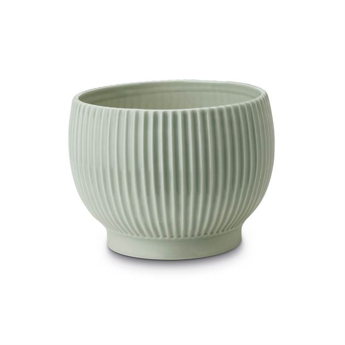 Knabstrup keramik urtepotteskjuler riller - Ø:14,5 cm - Mintgrøn